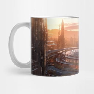 Celestial Babylon: Futuristic City of Wonders in Alien Moonlight Mug